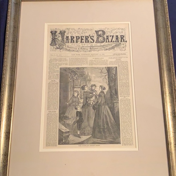 Vintage Harper’s Bazaar 1868 Issue in Gold Frame